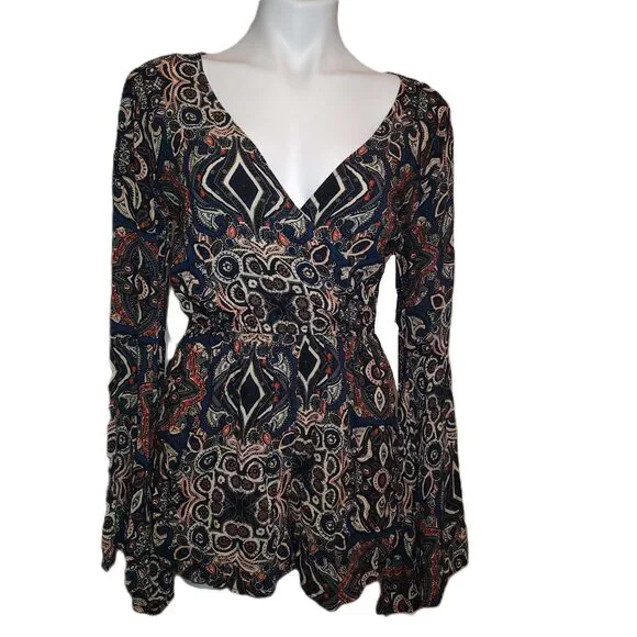 Abercrombie & Fitch romper Women's small Boho deep V neckline Bell sleeve Fall - Picture 10 of 10
